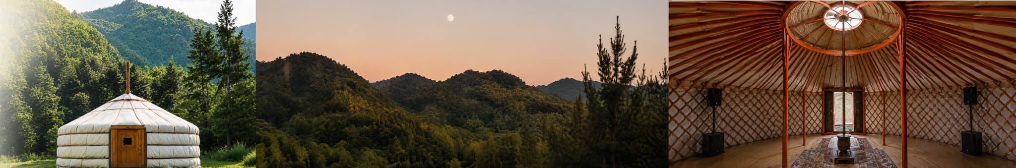 Saldun mountain ridges at dusk with the moon rising — a topography of listening