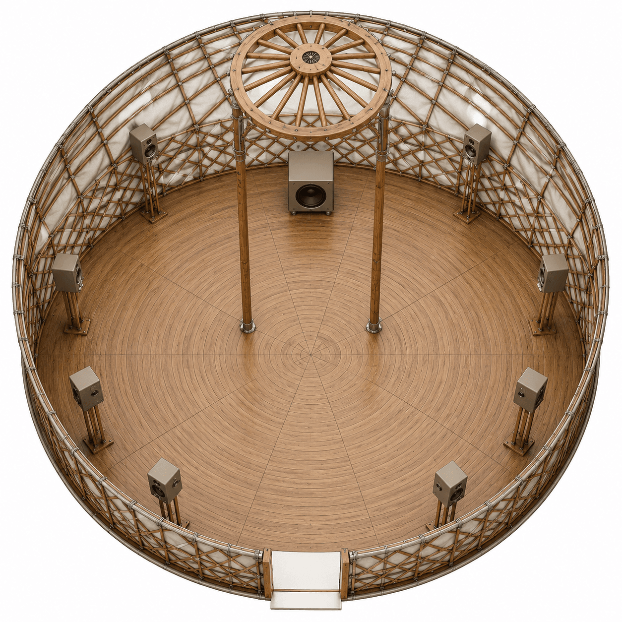 3D render of the realized listening space inside the Ger