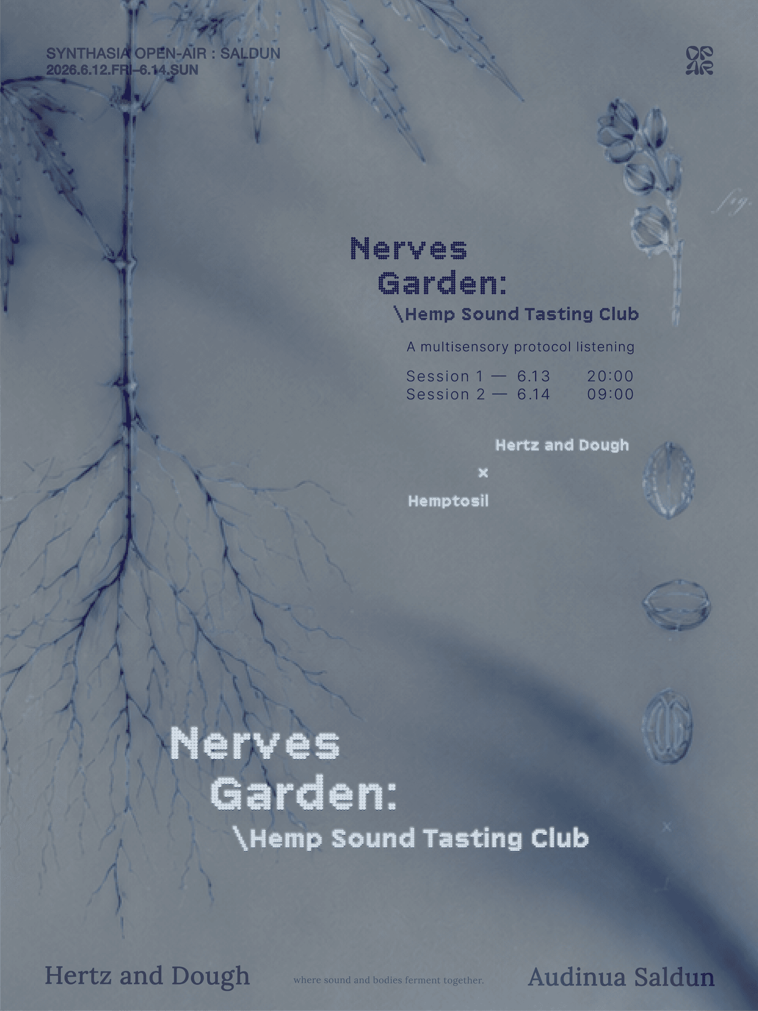 Nerves Garden — hemp tea, stems, and roots for the sound tasting club